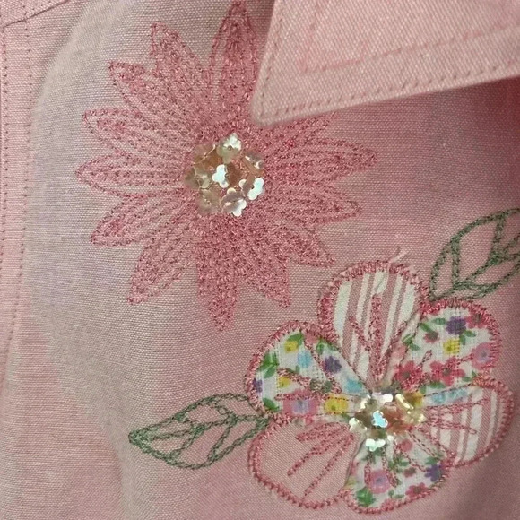 Alfred Dunner Women  Pink Sz 14 Button Up Embroidered Stitching  Floral Jacket - Picture 4 of 11